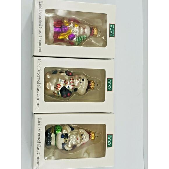 Holiday Santa Snowman Home Glass Hanging Ornaments Hand Painted Lot of 3 - Picture 12 of 12